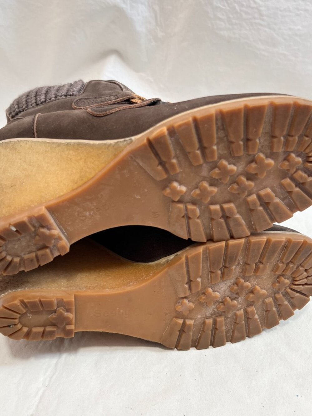 See by Chloé boots Wallabee wedge brown suede 40 9.5 high heel lace up knit cuff - Picture 8 of 15
